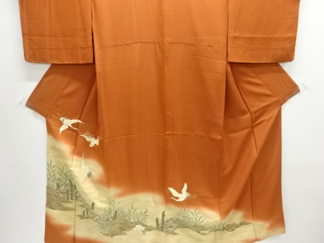  流水に群鶴・蛇籠模様刺繍三つ紋色留袖